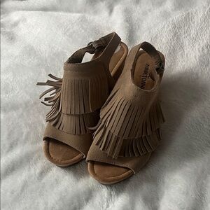 Minnetonka Tan Fringe Wedges for Women